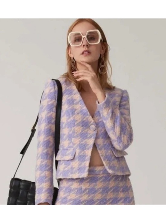 Forever 21 Lavender and Cream Houndstooth Blazer Size S - Picture 11 of 12